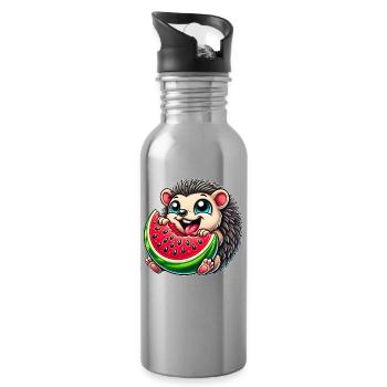 Niedlicher Igel Isst Wassermelone Sommer Fruchtig  - Trinkflasche mit integriertem Trinkhalm - Lightsilver - Rechts