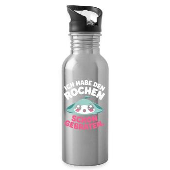 Rochen Schon Gebraten Stachelrochen Manta Rochen - Trinkflasche mit integriertem Trinkhalm - Lightsilver - Rechts