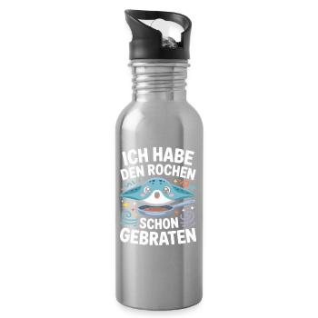 Rochen Schon Gebraten Stachelrochen Manta Rochen - Trinkflasche mit integriertem Trinkhalm - Lightsilver - Rechts