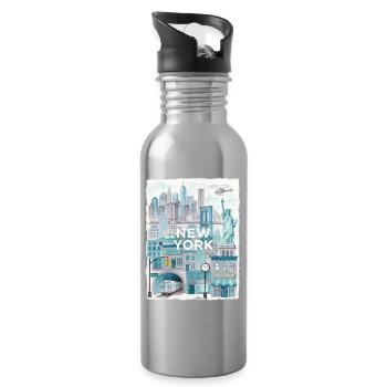 New York City Watercolor Skyline - Trinkflasche mit integriertem Trinkhalm - Lightsilver - Rechts
