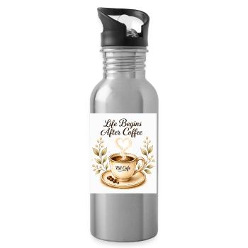 life_beginn_after_coffee - Trinkflasche mit integriertem Trinkhalm - Lightsilver - Rechts