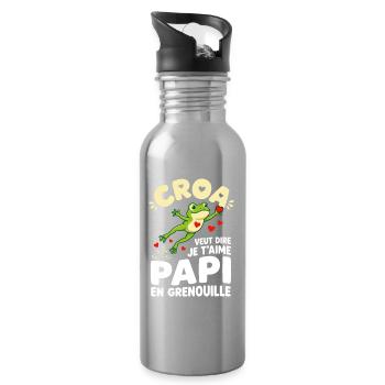Croa Veut Dire Je T'aime Papi Grenouille - Gourde avec paille intégrée - argent clair - Droite