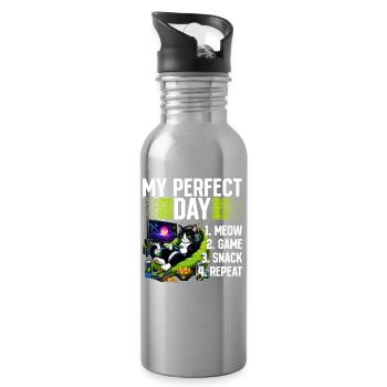 Gamer Gaming Cat Video Game - Trinkflasche mit integriertem Trinkhalm - Lightsilver - Rechts