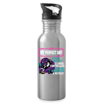 Gamer Gaming Cat Video Game - Trinkflasche mit integriertem Trinkhalm - Lightsilver - Rechts