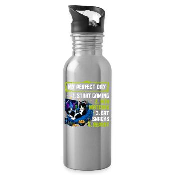 Gamer Gaming Cat Video Game - Trinkflasche mit integriertem Trinkhalm - Lightsilver - Rechts