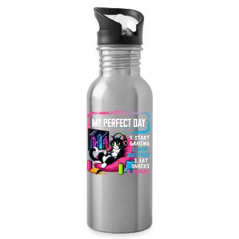 Gamer Gaming Cat Video Game - Trinkflasche mit integriertem Trinkhalm - Lightsilver - Rechts