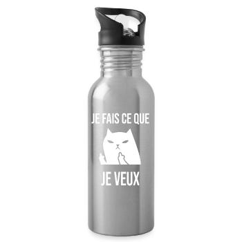 Chat Rebelle Je Fais Ce Que Je veux - Gourde avec paille intégrée - argent clair - Droite