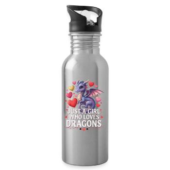 Drachenliebendes Mädchen - Trinkflasche mit integriertem Trinkhalm - Lightsilver - Rechts
