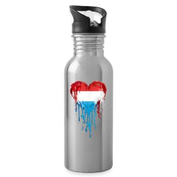 Luxembourg Herzflagge Tropfen BlauRotWeiß - Trinkflasche mit integriertem Trinkhalm - Lightsilver - Rechts