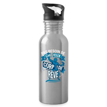 Chauve Et Musclé Corps De Rêve Humour - Gourde avec paille intégrée - argent clair - Droite