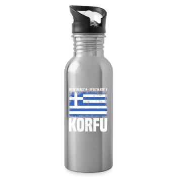 Korfu Koordinaten - Trinkflasche mit integriertem Trinkhalm - Lightsilver - Rechts