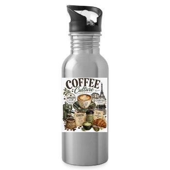 Kaffeekultur Paris Café Collage - Trinkflasche mit integriertem Trinkhalm - Lightsilver - Rechts
