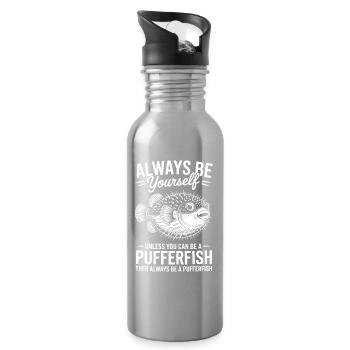 Kugelfische Sprüche Lustiges Kugelfische Geschenk  - Trinkflasche mit integriertem Trinkhalm - Lightsilver - Rechts