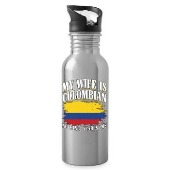Wife Is Colombian Not Scared Flag Colombia - Water bottle with straw - silver - Right