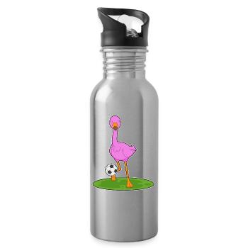 Flamingo Fußballspieler Fußball - Trinkflasche mit integriertem Trinkhalm - Lightsilver - Rechts