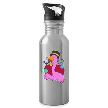 funny flamingo - Water bottle with straw - silver - Right