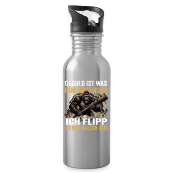 Geduld ist was fuer Anfaenger - Trinkflasche mit integriertem Trinkhalm - Lightsilver - Rechts