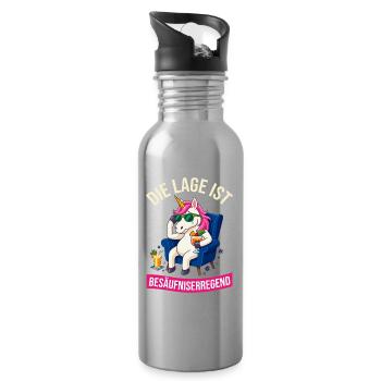 Einhorn Die Lage ist besäufniserregend - Trinkflasche mit integriertem Trinkhalm - Lightsilver - Rechts