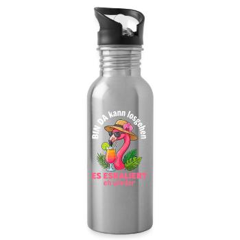 Flamingo Party Es Eskaliert eh wieder Mädelsabend - Trinkflasche mit integriertem Trinkhalm - Lightsilver - Rechts