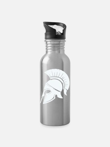 Spartanischer Helmschutz Grafik Blau - Trinkflasche mit integriertem Trinkhalm - Lightsilver