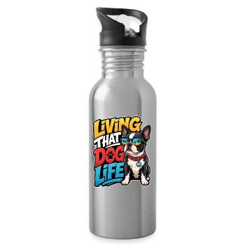 Boston Terrier - Trinkflasche mit integriertem Trinkhalm - Lightsilver - Rechts