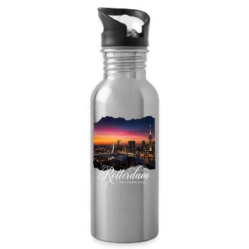 Rotterdam The Netherlands Skyline Abendlicht - Trinkflasche mit integriertem Trinkhalm - Lightsilver - Rechts