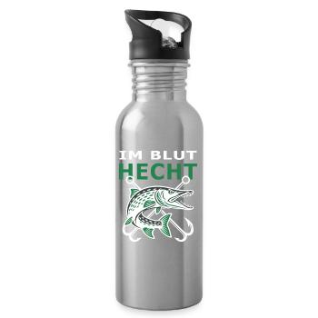 Hecht im Blut – Hechtangler Raubfisch Motiv - Trinkflasche mit integriertem Trinkhalm - Lightsilver - Rechts