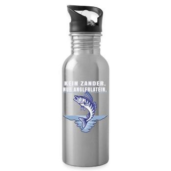 Kein Zander nur Anglerlatein – Angler Spruch - Trinkflasche mit integriertem Trinkhalm - Lightsilver - Rechts
