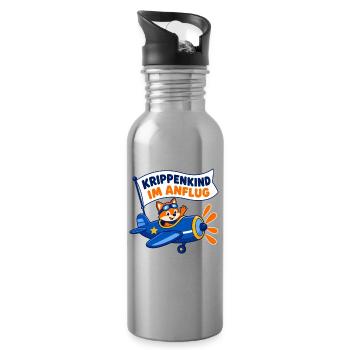 Krippenkind im Anflug – Fuchs als kleiner Pilot - Trinkflasche mit integriertem Trinkhalm - Lightsilver - Rechts
