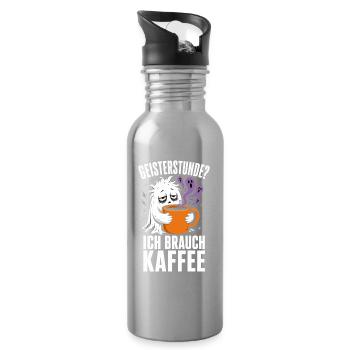 Geisterstunde? Ich brauch Kaffee – Halloween - Trinkflasche mit integriertem Trinkhalm - Lightsilver - Rechts