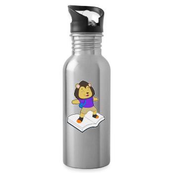 Lion Book - Water bottle with straw - silver - Right