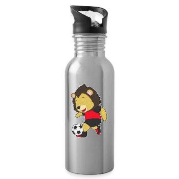 Löwe Fußballspieler Fußball - Trinkflasche mit integriertem Trinkhalm - Lightsilver - Rechts