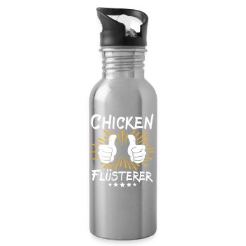 Chicken Spruch - Trinkflasche mit integriertem Trinkhalm - Lightsilver - Rechts
