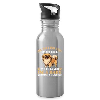 Ich bin kein Hund, ich bin ein Baby – Pekingese Mama Peke Dog - Trinkflasche mit integriertem Trinkhalm - Lightsilver - Rechts