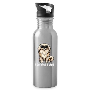Ich mache, was ich will – Pekingesische Mama Peke Hund Papa - Trinkflasche mit integriertem Trinkhalm - Lightsilver - Rechts