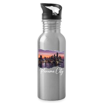 Panama City Skyline Sonnenuntergang - Trinkflasche mit integriertem Trinkhalm - Lightsilver - Rechts