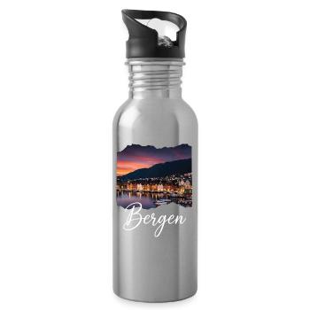 Bergen Harbour Evening - Water bottle with straw - silver - Right
