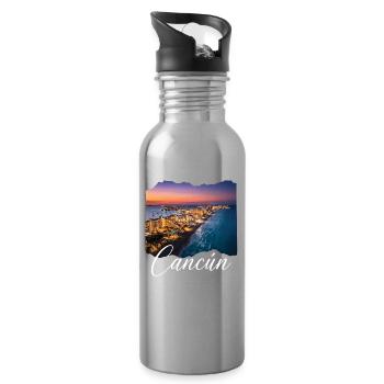 Cancún Sonnenuntergang Küstenlinie - Trinkflasche mit integriertem Trinkhalm - Lightsilver - Rechts