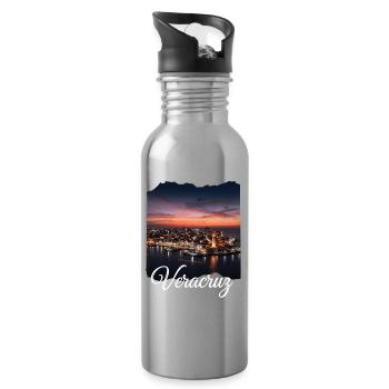 Veracruz Sonnenuntergang Hafenpanorama - Trinkflasche mit integriertem Trinkhalm - Lightsilver - Rechts