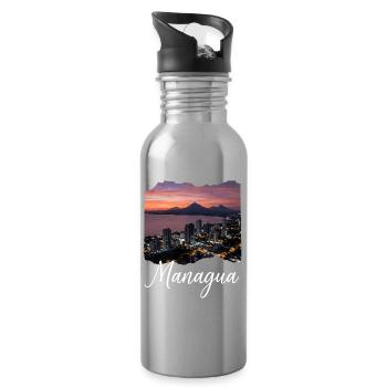 Managua Skyline Sonnenuntergang - Trinkflasche mit integriertem Trinkhalm - Lightsilver - Rechts