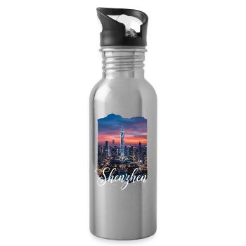 Shenzhen Skyline Evening Light - Water bottle with straw - silver - Right