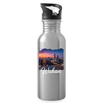 Wuhan Evening Light Skyline - Water bottle with straw - silver - Right