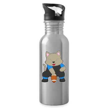 Katze American Football - Trinkflasche mit integriertem Trinkhalm - Lightsilver - Rechts