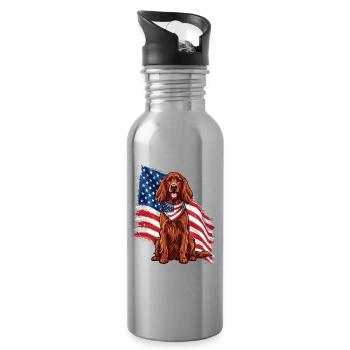 Irish Setter American Flag - Red Setter Dog Dad - Water bottle with straw - silver - Right