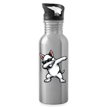 Dabbing Bull Terrier in Comic Style - Water bottle with straw - silver - Right