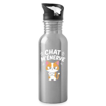 Chat énervé cartoon - Gourde avec paille intégrée - argent clair - Droite