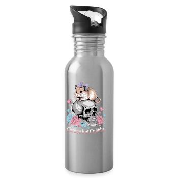 Curse But Cuddly Hamster On Skull - Water bottle with straw - silver - Right
