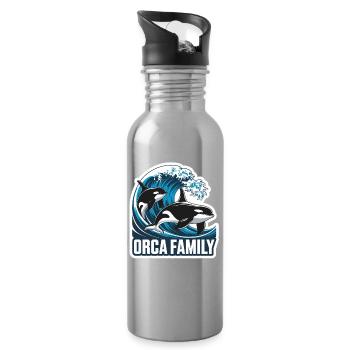 Orca Family Family Killer Whale Ocean Sea Whales - Water bottle with straw - silver - Right