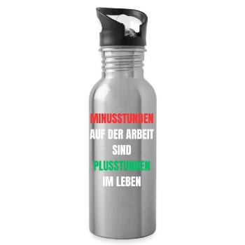 Minusstunden Arbeit Plusstunden Leben - Trinkflasche mit integriertem Trinkhalm - Lightsilver - Rechts
