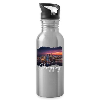 Chongqing Skyline Evening Light - Water bottle with straw - silver - Right